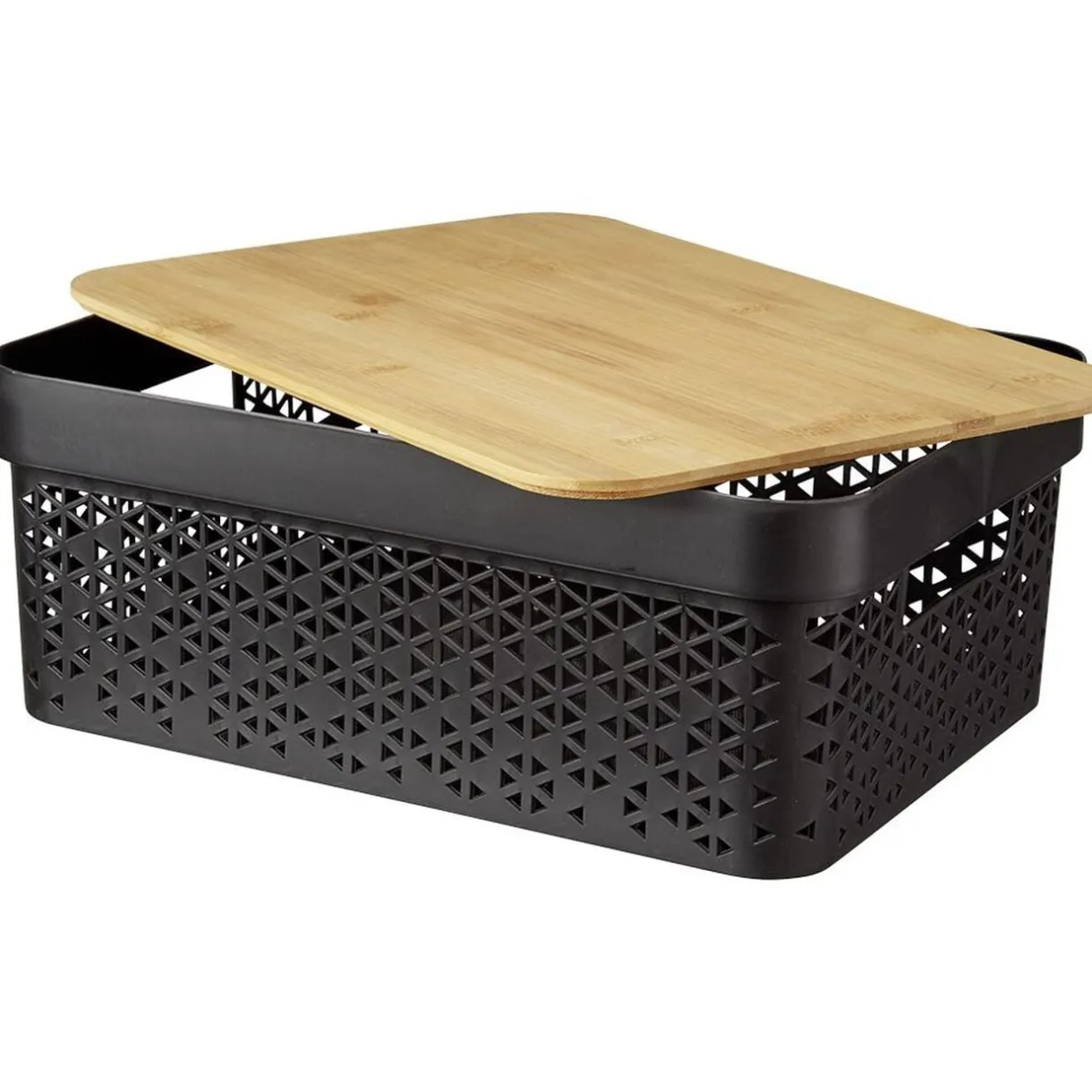 Panière noire avec couvercle bambou naturel H12 cm < Gifi Clearance