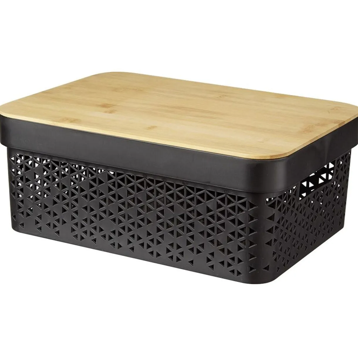Panière noire avec couvercle bambou naturel H12 cm < Gifi Clearance