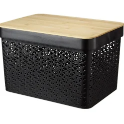 Panière noire avec couvercle bambou naturel H21,5 cm