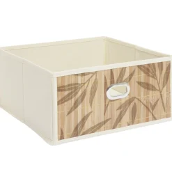Panière rangement Box Cube tissu façade bambou feuillage 31x31xH15cm (2 modèles)