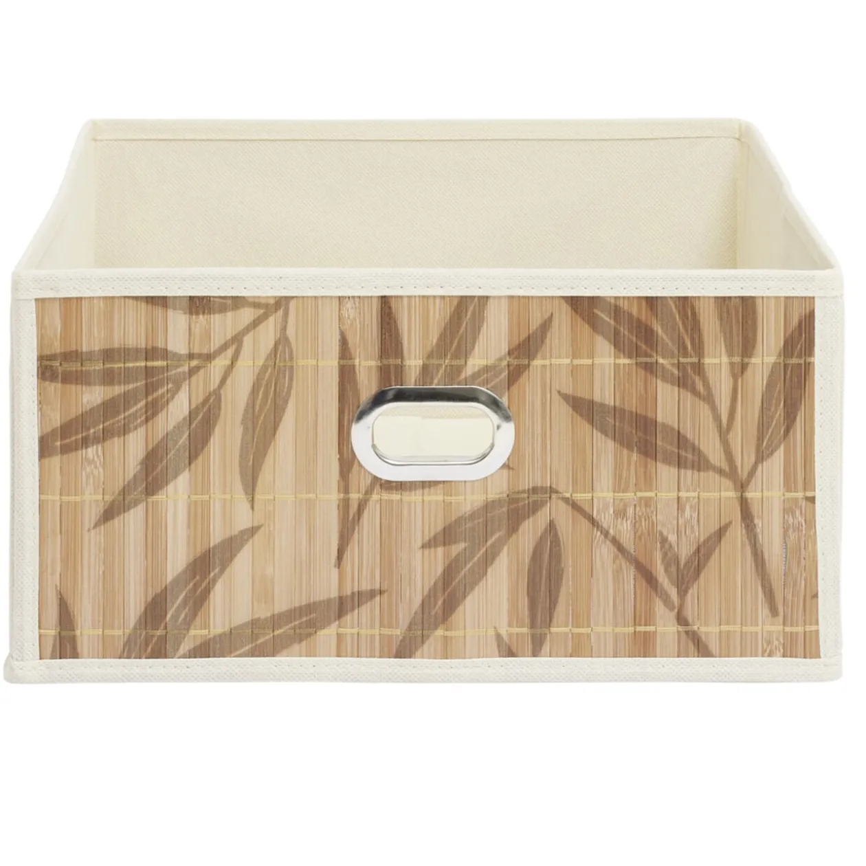 Panière rangement Box Cube tissu façade bambou feuillage 31x31xH15cm (2 modèles)