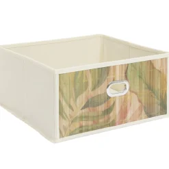 Panière rangement Box Cube tissu façade bambou feuillage 31x31xH15cm (2 modèles)
