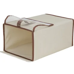 Panière rangement chaussures 12L polycoton beige et marron 34x22xH16cm