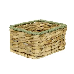 Panière rectangulaire jacinthe tressée naturel avec bord vert 19x14xH10cm < Gifi Sale