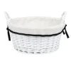 Panière ronde en bois tressé doublure tissu blanc noeud noir Ø30xH14cm