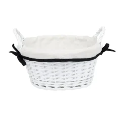 Panière ronde en bois tressé doublure tissu blanc noeud noir Ø25xH12cm < Gifi Outlet