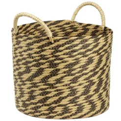 Panière ronde roseau et papier naturel noir Ø30xH25cm