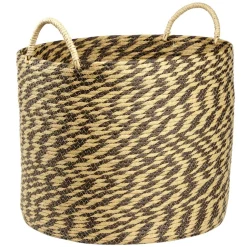 Panière ronde roseau et papier naturel noir Ø42xH35cm