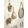 Panière salle de bain beige tressée à suspendre 11x12xH11cm