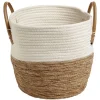 Panière tressée coton beige et jacynthe avec poignées Ø30xH28cm