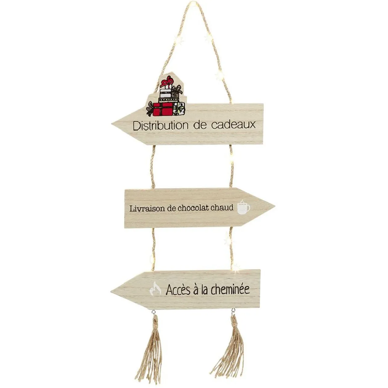 Panneau directionnel lumineux de Noël en bois