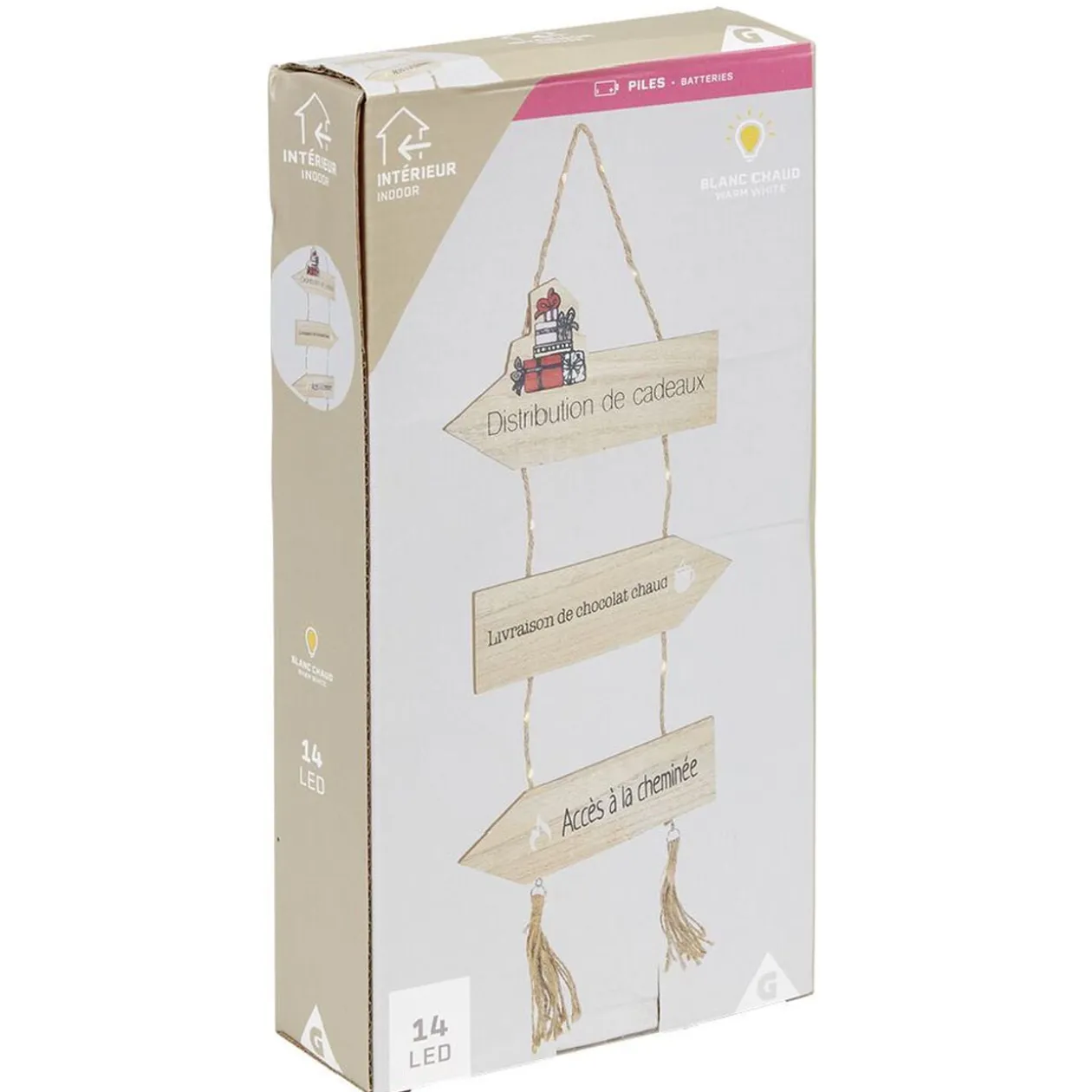 Panneau directionnel lumineux de Noël en bois