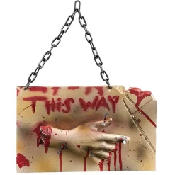 Panneau à suspendre Halloween This way main coupée ensanglantée < Gifi New