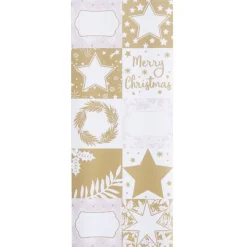 Papier cadeau Noël rouleau x3 avec 20 étiquettes autocollantes dorées