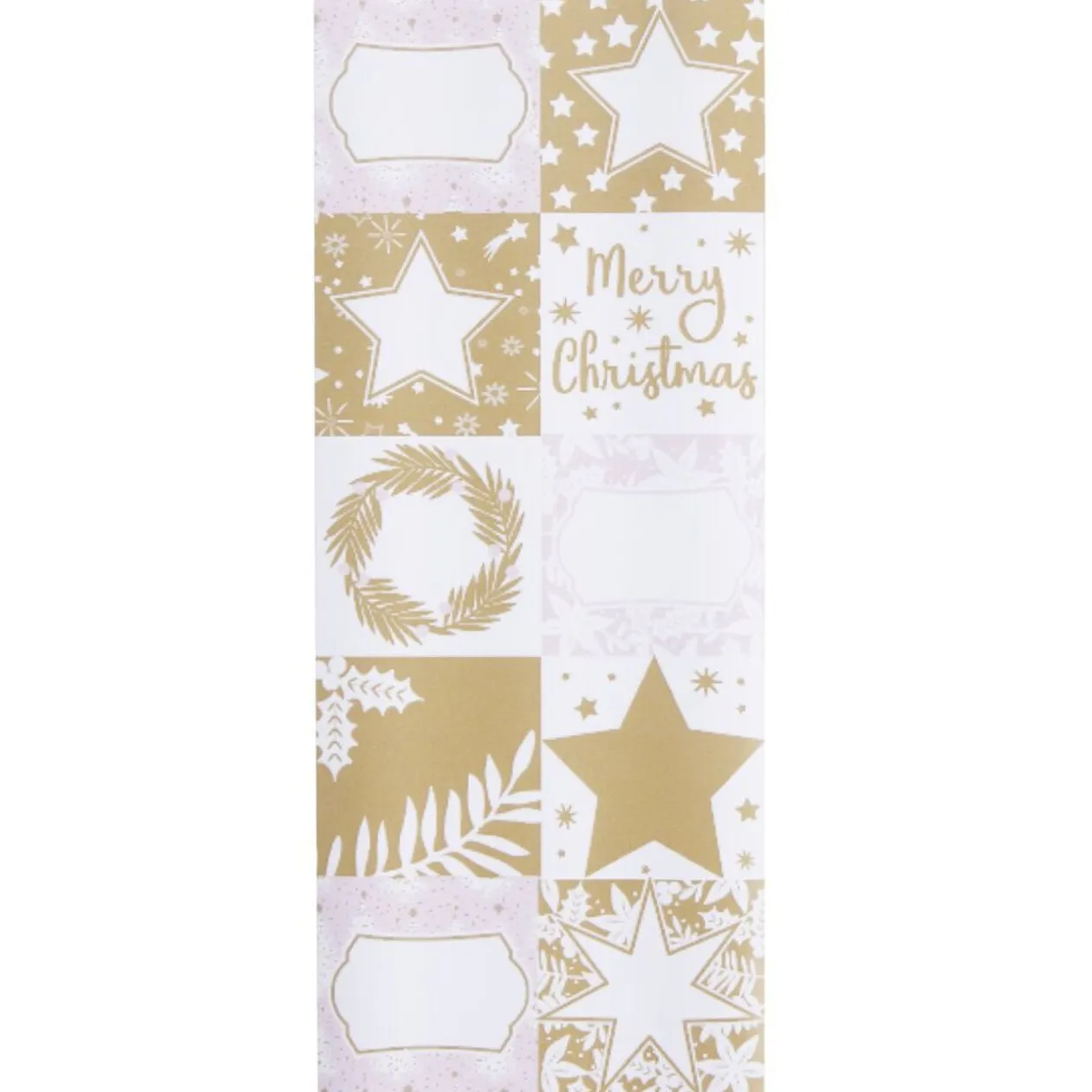 Papier cadeau Noël rouleau x3 avec 20 étiquettes autocollantes dorées