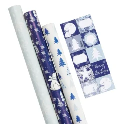 Papier cadeau Noël rouleau x3 avec 20 étiquettes autocollantes boréal < Gifi