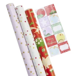 Papier cadeau Noël rouleau x3 avec 20 étiquettes autocollantes enfant < Gifi Discount