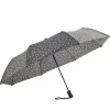 Parapluie pliable automatique uni noir et fleur jaune L24cm