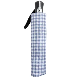 Parapluie pliable automatique vichy bleu et blanc L24cm