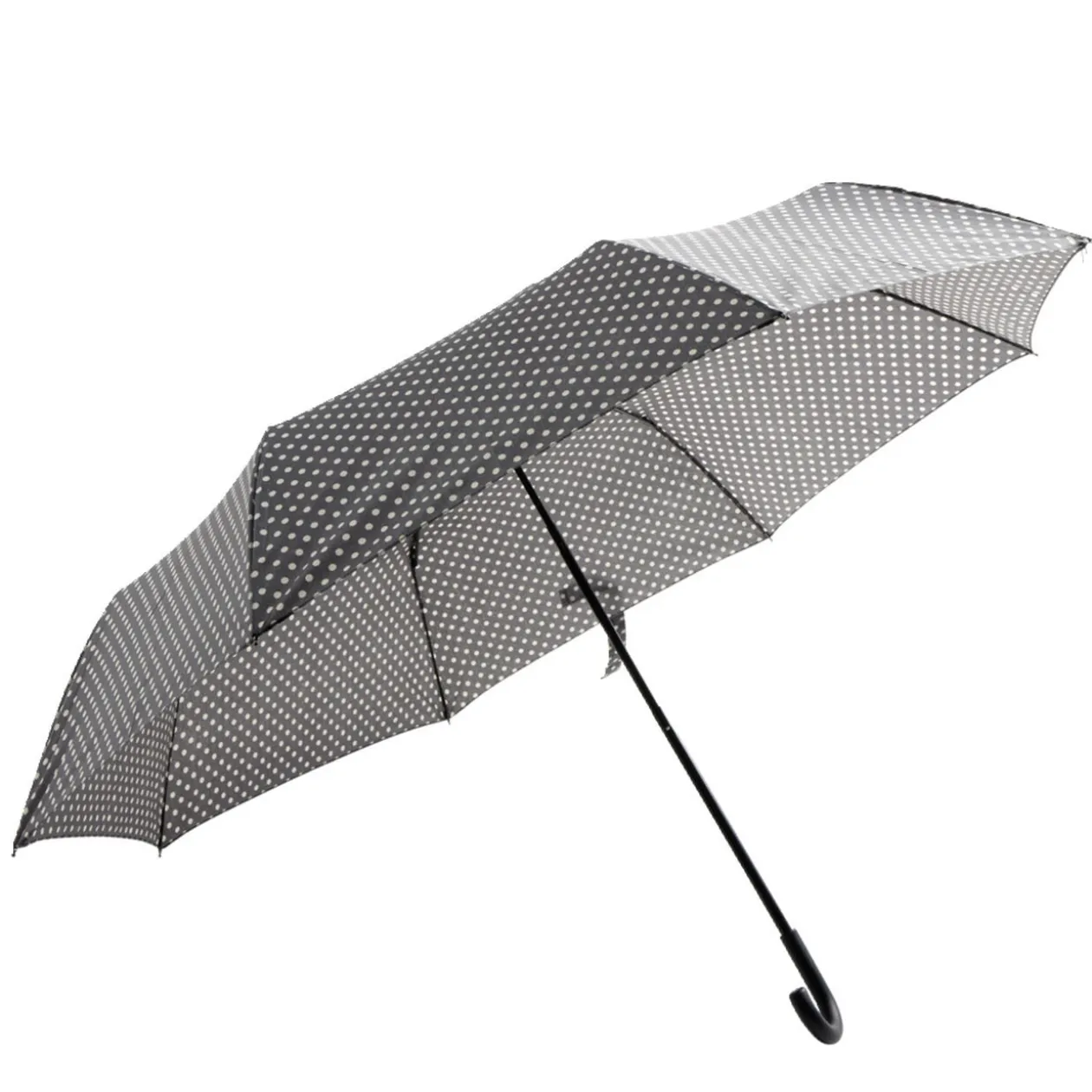Parapluie pliable manuel uni gris et pois blanc L24cm