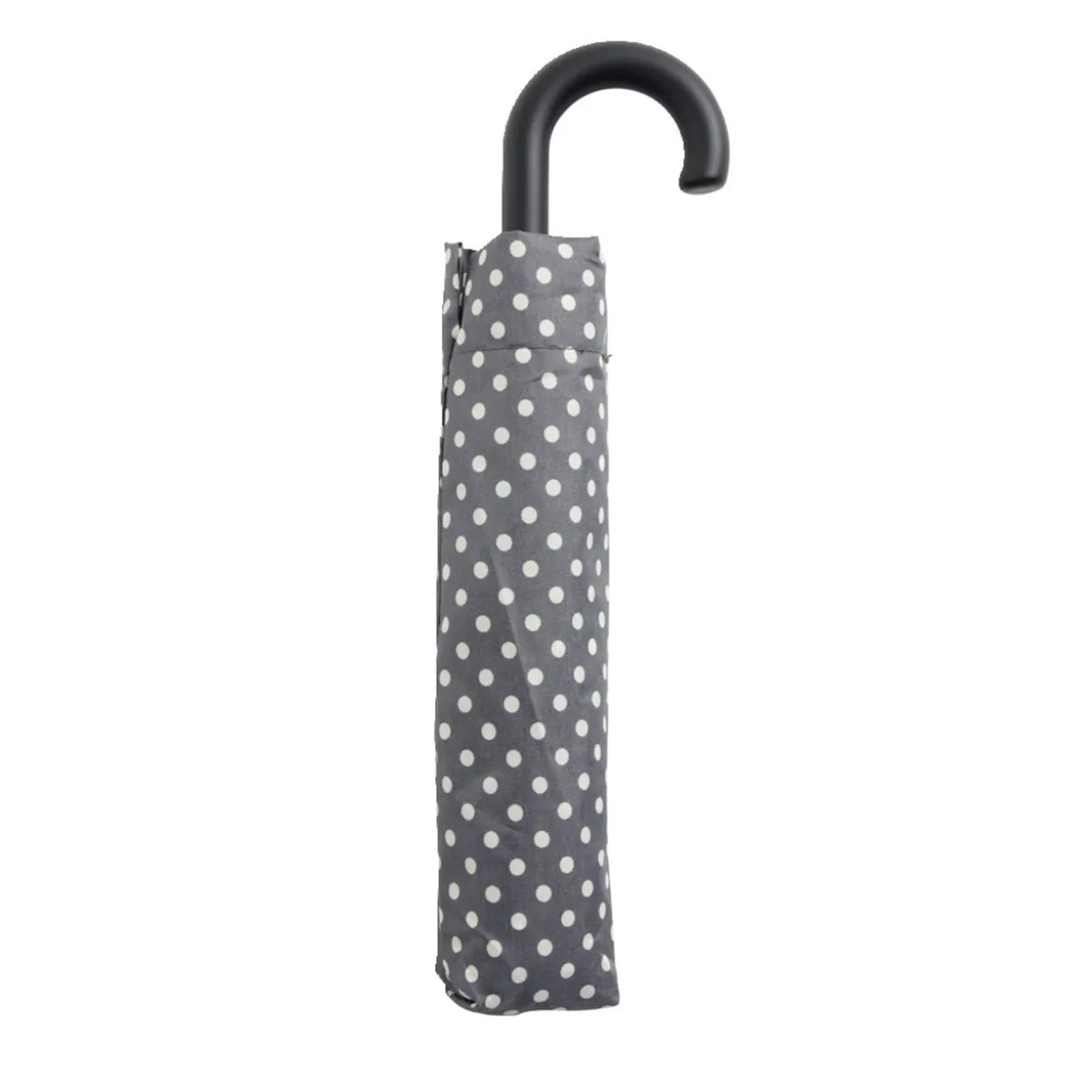 Parapluie pliable manuel uni gris et pois blanc L24cm