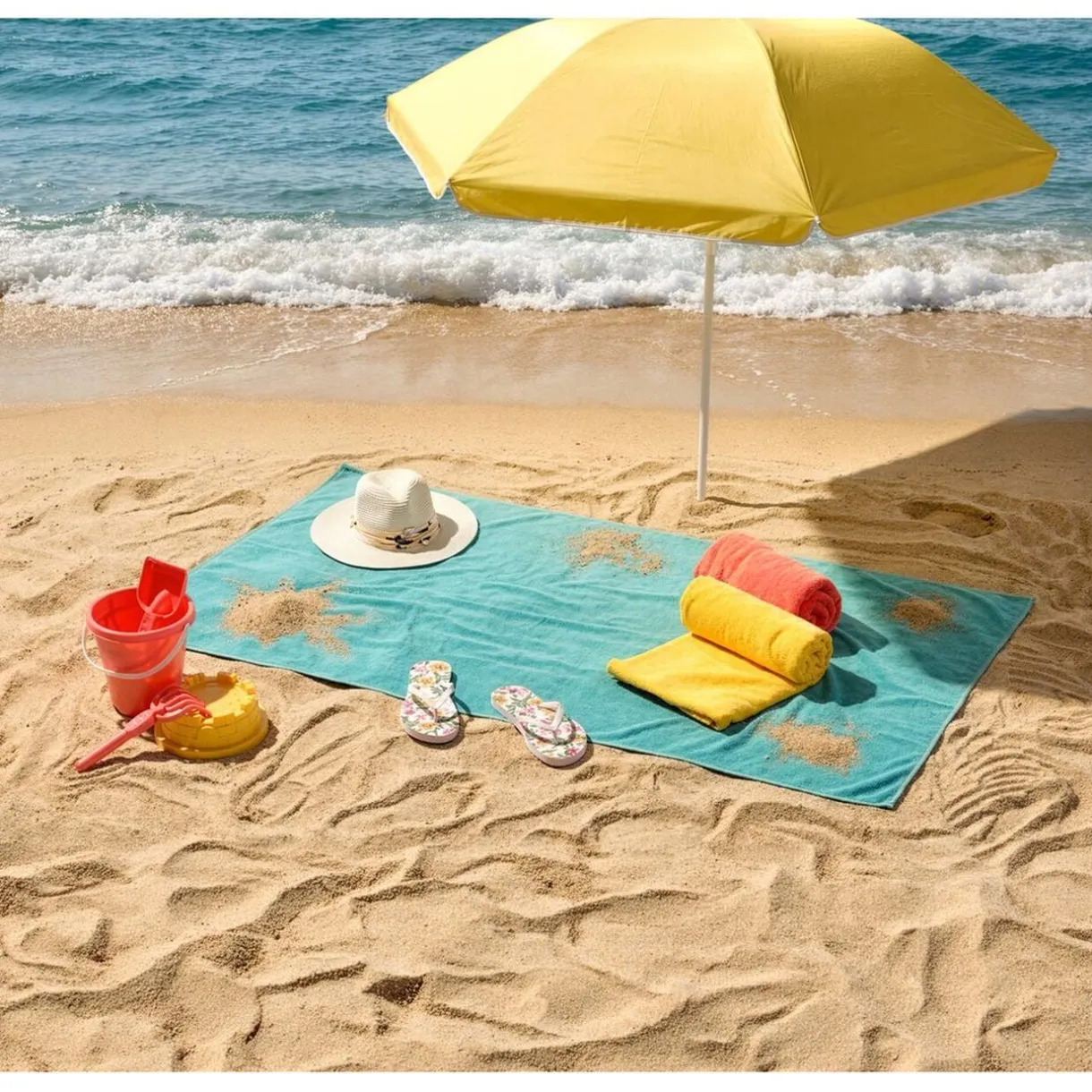 Parasol de plage UPF 50+ toile colorée Ø140xH175cm (2 modèles bleu ou jaune) < Gifi Best