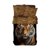 Parure de lit 2 personnes 240x220cm coton motif tigre noir et marron