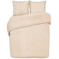 Parure de lit 2 personnes 220x240cm effet lin rose nude uni