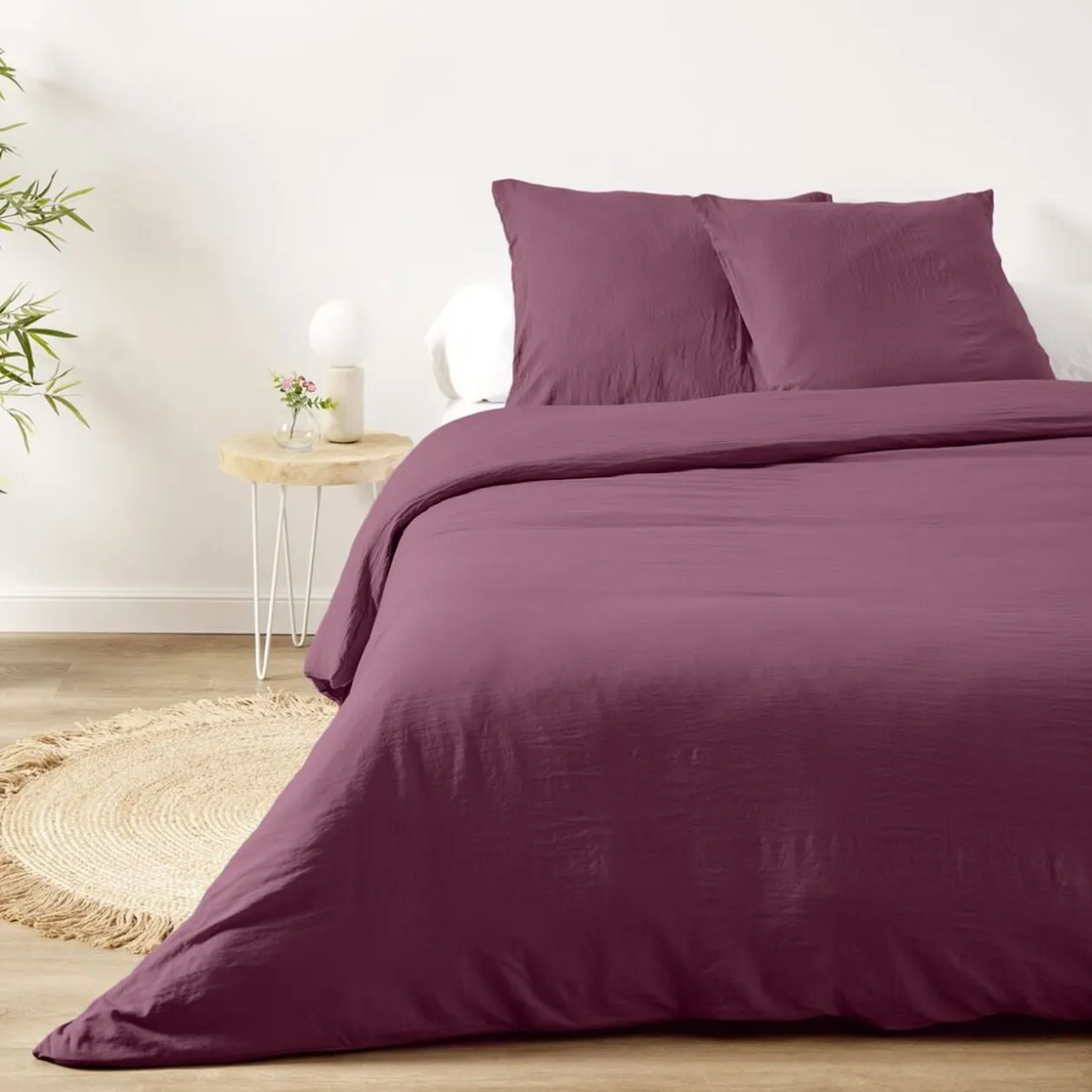Parure de lit 2 personnes 240x220cm microlavée unie (3 modèles)