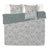 Parure de lit 2 personnes 240x260cm motif floral vert et rose