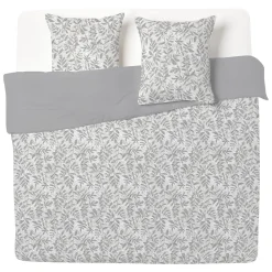 Parure de lit 2 personnes 240x260cm motif feuillage gris