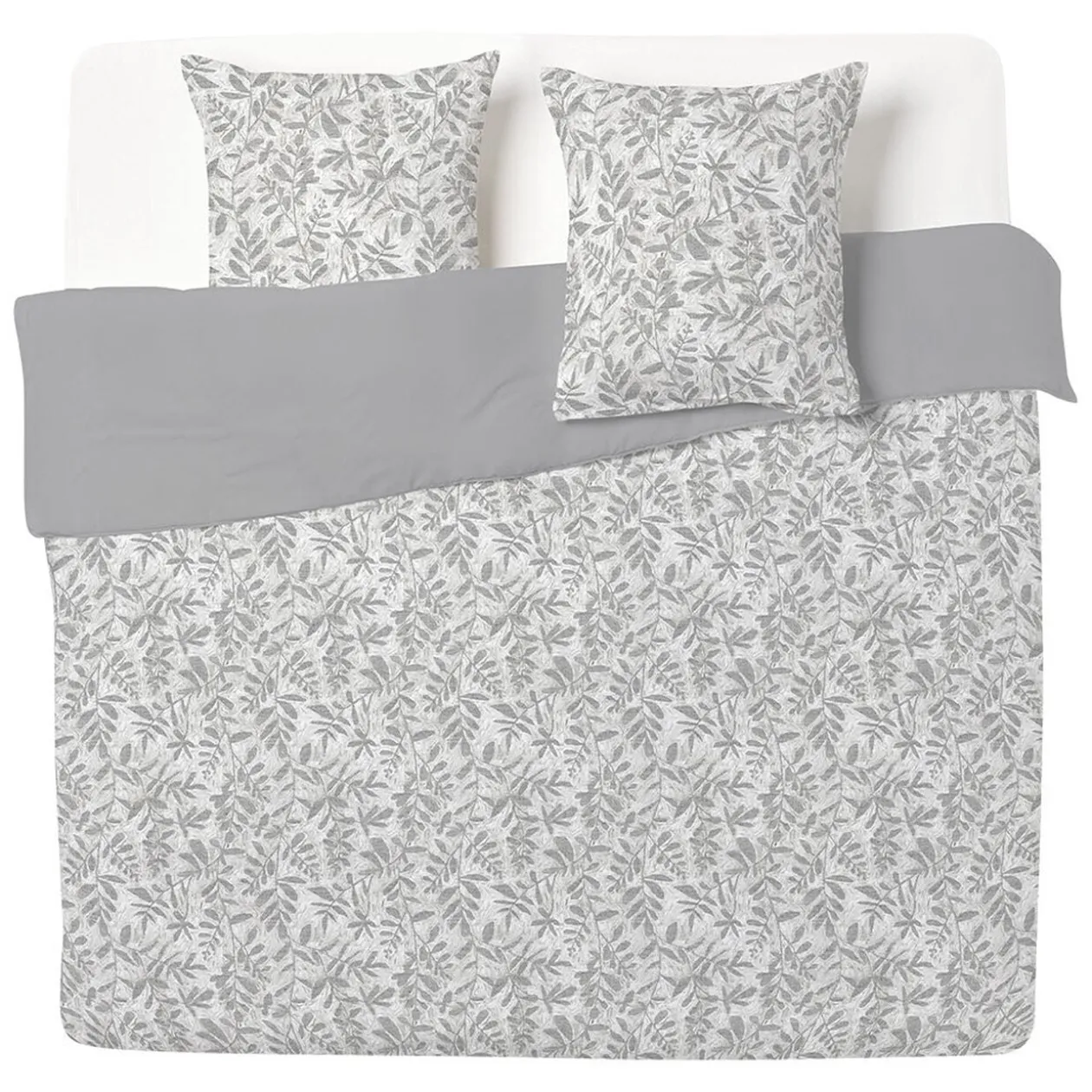 Parure de lit 2 personnes 240x260cm motif feuillage gris