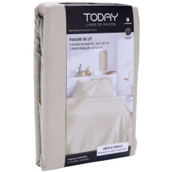 Parure de lit 2 personnes 240x260cm polycoton uni 2 taies 63x63cm (2 modèles) < Gifi Outlet