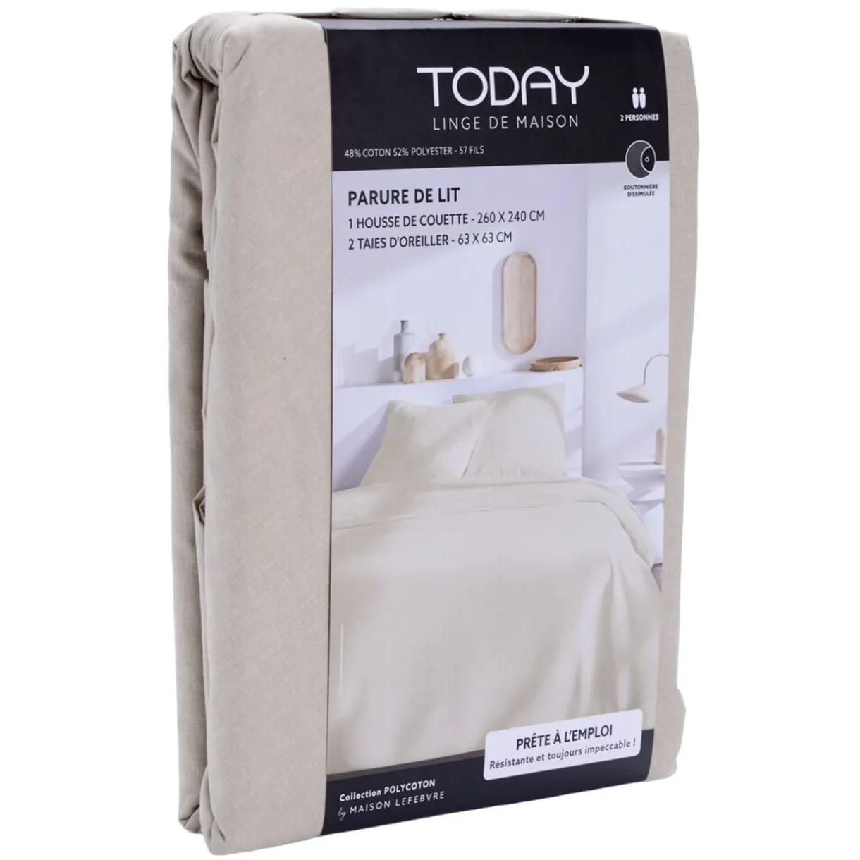 Parure de lit 2 personnes 240x260cm polycoton uni 2 taies 63x63cm (2 modèles) < Gifi Outlet