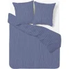 Parure de lit 2 personnes 240x220cm polycoton rayure bleue et blanche