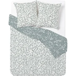 Parure de lit 2 personnes 240x220cm polycoton motif provençal vert et blanc