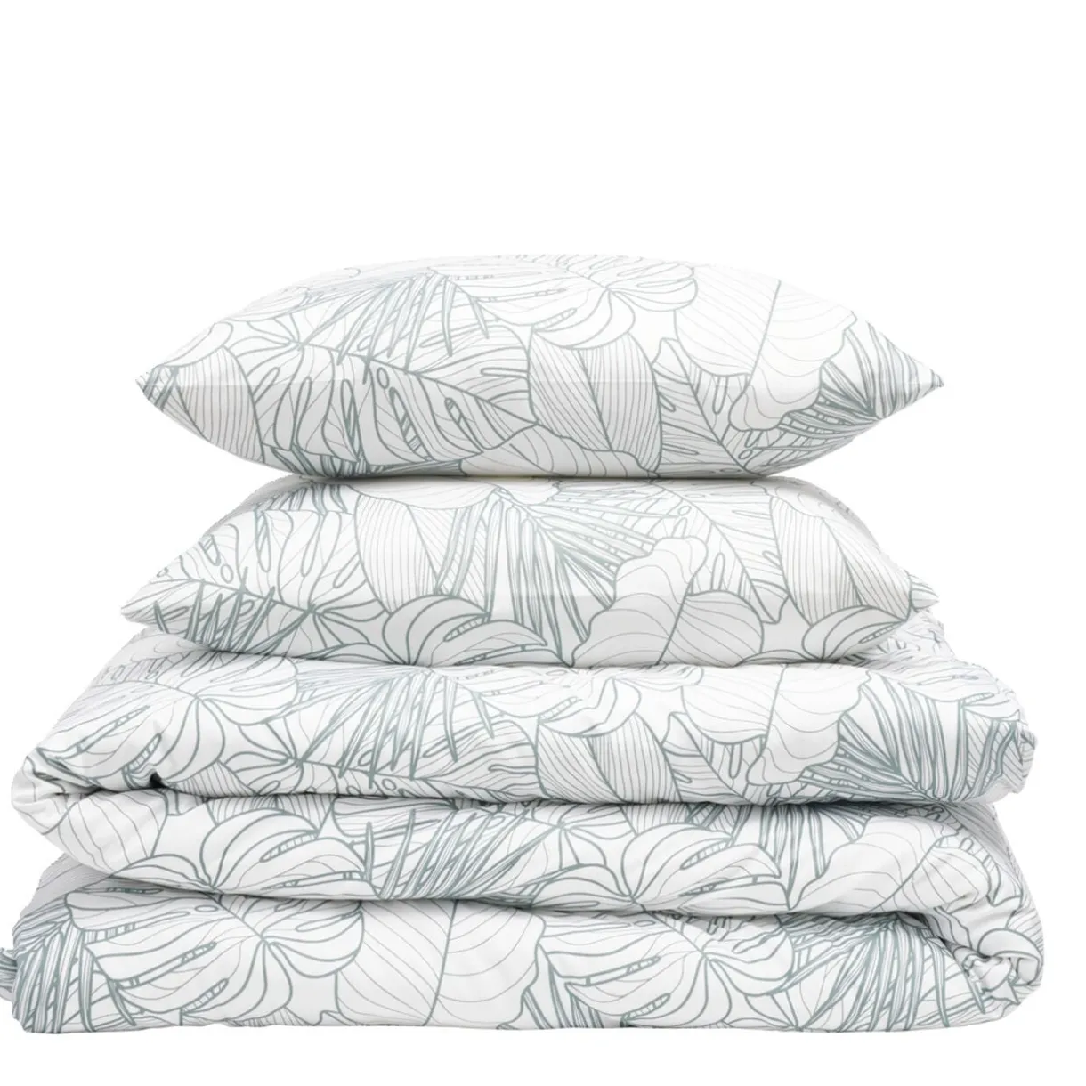 Parure de lit 2 personnes 240x220cm polyester motif feuillage blanc et vert < Gifi