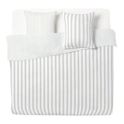 Parure de lit 2 personnes 260x240cm réversible rayure beige et blanc