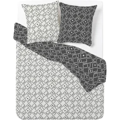 Parure de lit 2 personnes 200x200cm réversible motif aztèque noir et blanc < Gifi Sale