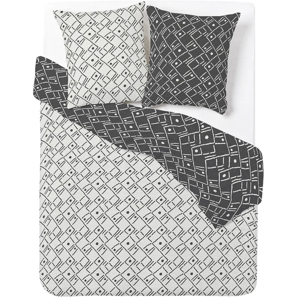 Parure de lit 2 personnes 200x200cm réversible motif aztèque noir et blanc < Gifi Sale