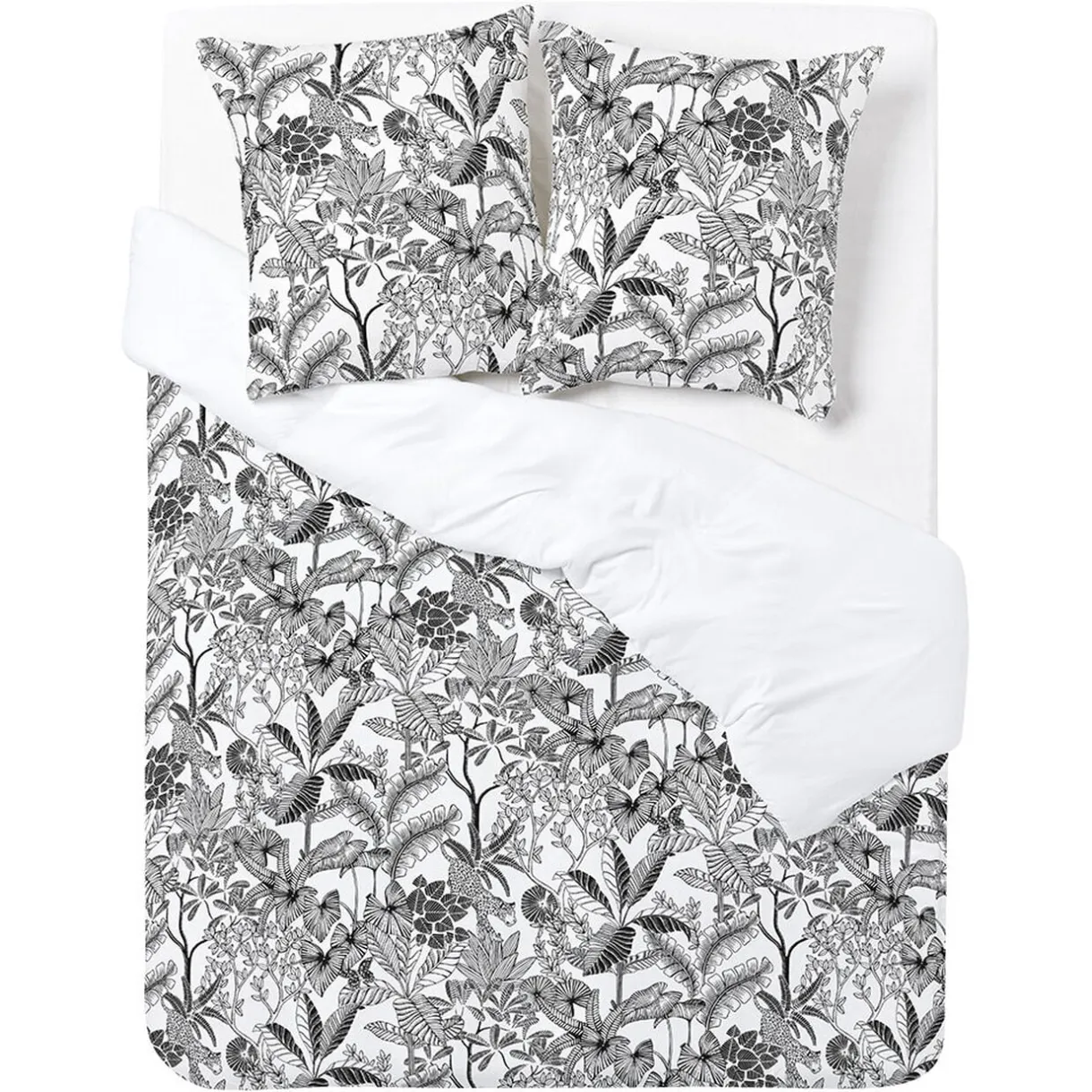 Parure de lit 2 personnes 240x220cm réversible jungle noir et blanc < Gifi