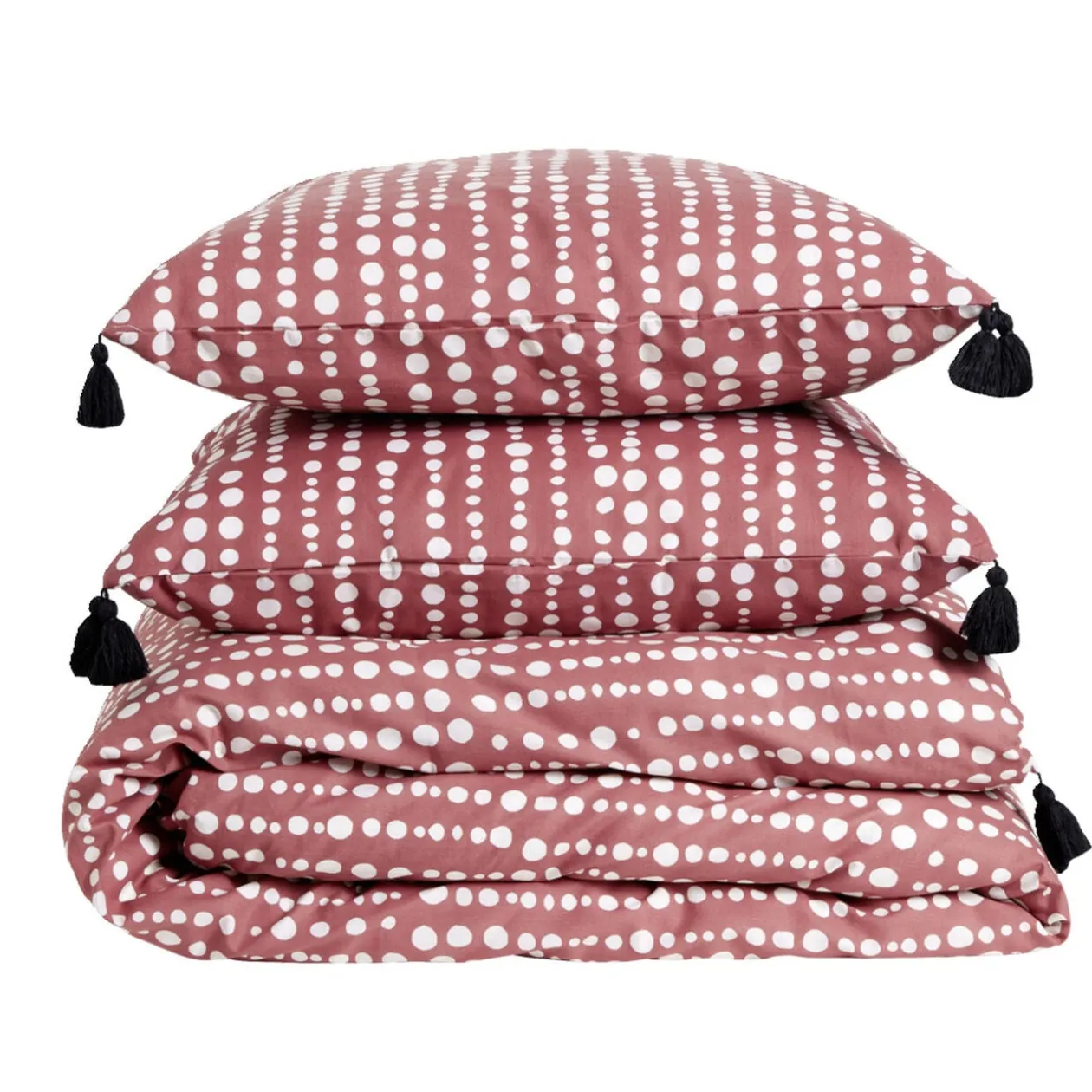 Parure de lit 2 personnes 220x240cm réversible motifs et pompons