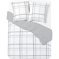 Parure de lit 2 personnes 240x220cm réversible quadrillage gris et blanc < Gifi Sale