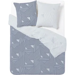 Parure de lit 2 personnes 240x220cm réversible motif géométrique bleu < Gifi New