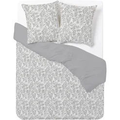 Parure de lit 2 personnes 240x220cm réversible motif feuillage gris < Gifi Clearance