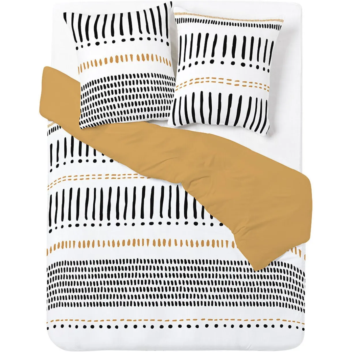 Parure de lit 2 personnes 240x220cm réversible motif africain orange et blanc < Gifi