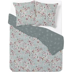 Parure de lit 2 personnes 240x220cm réversible motif floral vert et rose < Gifi New