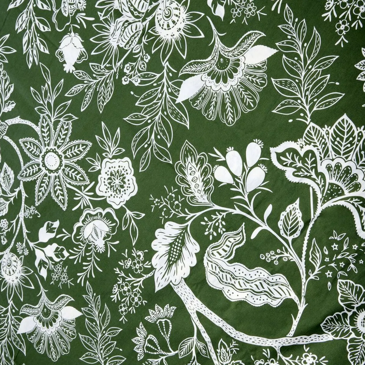 Parure de lit 2 personnes 220x240cm 2 taies 63x63cm coton floral vert