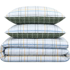 Parure de lit 2 personnes 220x240cm 2 taies 63x63cm coton carreaux blanc et vert < Gifi