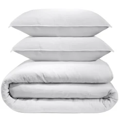 Parure de lit 2 personnes 240x260cm 2 taies 63x63cm gaze coton gris clair < Gifi Hot